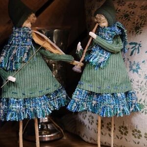 Holiday Music Girls Handmade with Corduroy & Tweed Outfits and Wooden Legs .